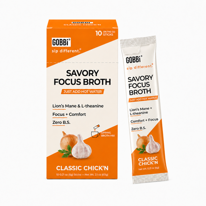GOBBi Savory Focus Broth Classic Chick'n box and single-serve stick