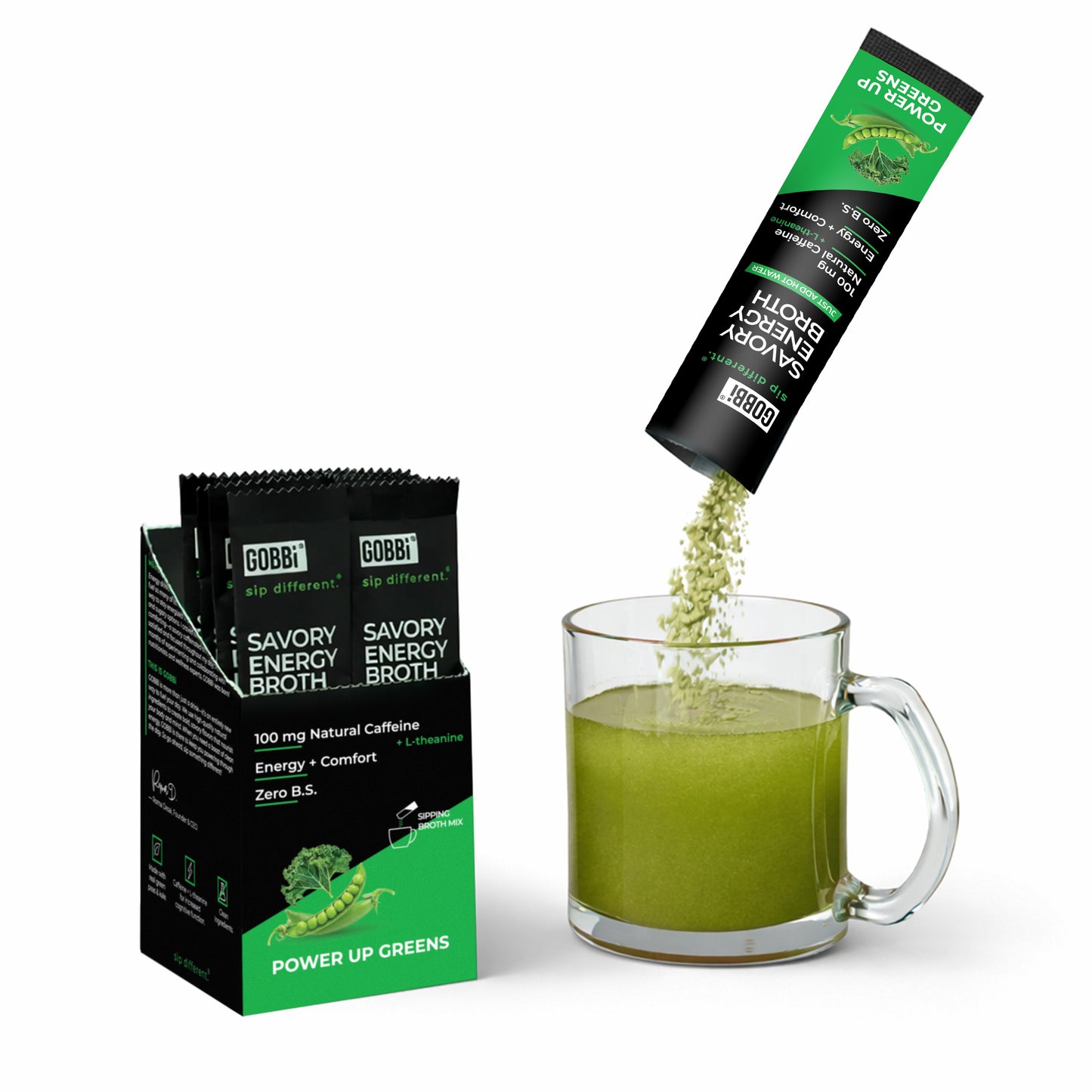 Gobbi Energy Broth - Power Up Greens - Case (10 Stickpacks per Caddy, 12 Caddies per Case)