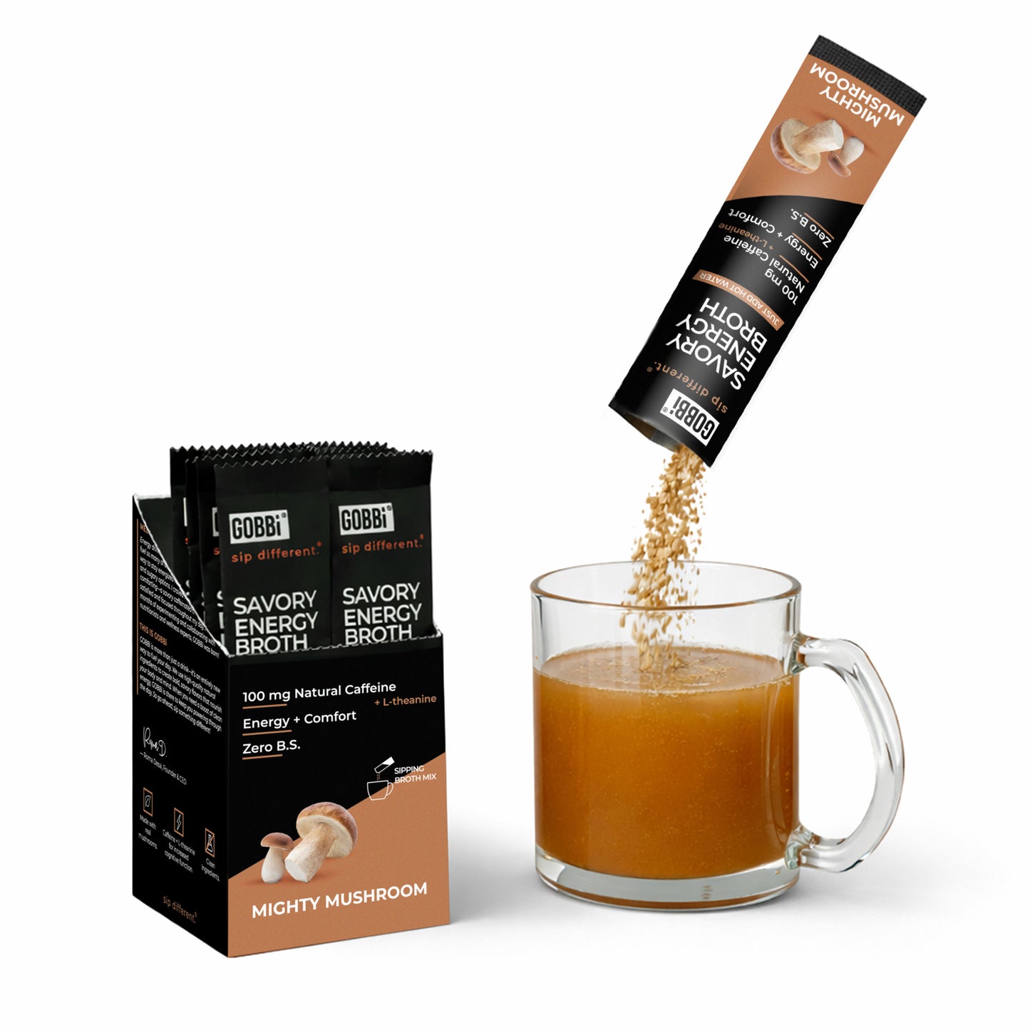 Gobbi Energy Broth - Mighty Mushroom - Case (10 Stickpacks per Caddy, 12 Caddies per Case)