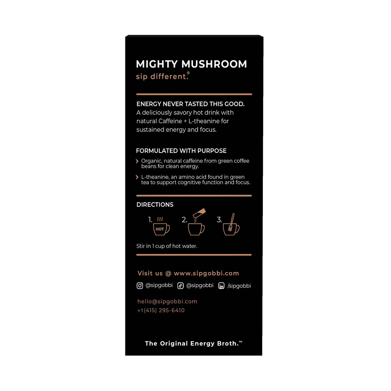 Energy Broth - Mighty Mushroom package and ingredients
