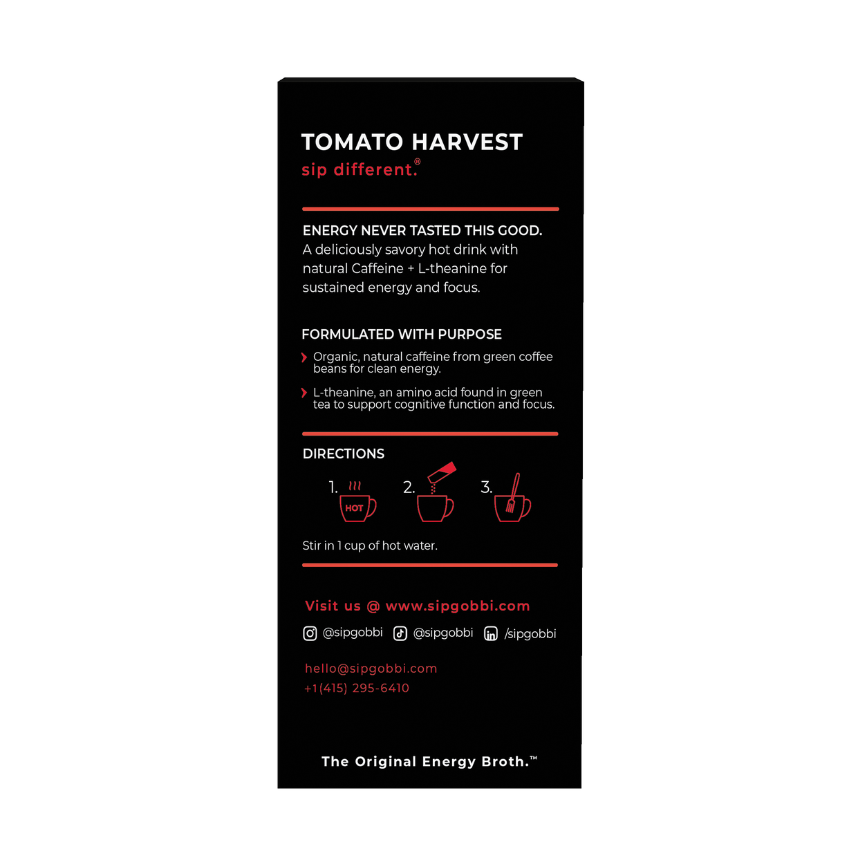 Energy Broth - Tomato Harvest package and ingredients